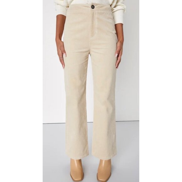 LULU'S Cream Retro Cuteness Corduroy High-Waist Straight Leg Pants NWT Small - Picture 2 of 10